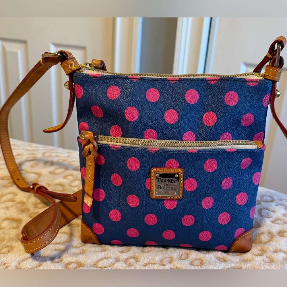 Dooney & Bourke Blue and Pink Polka Dots Crossbody
Bag Women’s - Picture 1 of 13